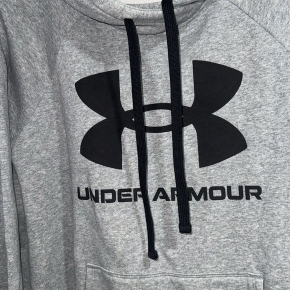 Under Armour Gray Black Sweater with Logo fleece pockets xl woman’s hoodie rival - Picture 3 of 4